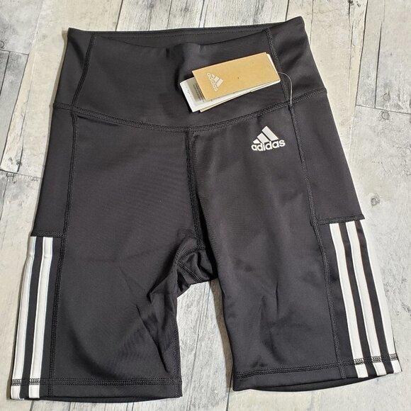 NWT - Adidas Women’s High Rise Workout Short 3 Stripe Aeoroready Size - Small - Picture 1 of 4